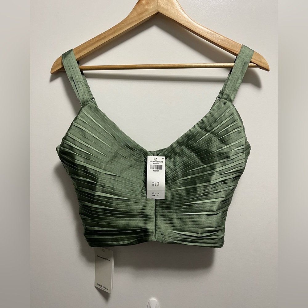 NWT Abercrombie Fitch Crop Top Womens Green Ruched Romantic Coquette Size Medium